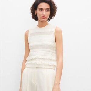 NWT. Club Monaco Crochet Fringe Tank Sleeveless Sweater in Winter White size XL